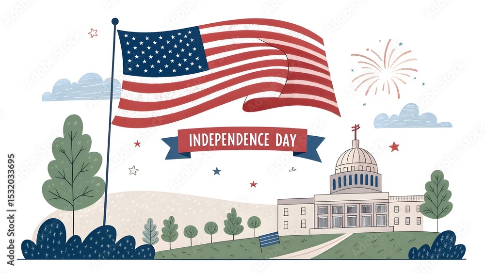 Fototapeta premium Festive American Independence Day Celebration With Flag and Capitol