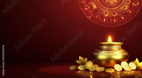 Innovative abstract, Banner, Card or Poster for Dhanteras with Goddess Maa Lakshmi Laxmi Charan for Indian Dhanteras and Diwali festival Celebration.