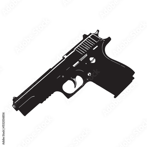 Black silhouette of a handgun isolated on white background