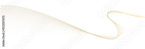 Abstract vector wavy flowing dot particles smooth curve gold gradient color on transparent background in concept of luxury, technology, science, music, modern.