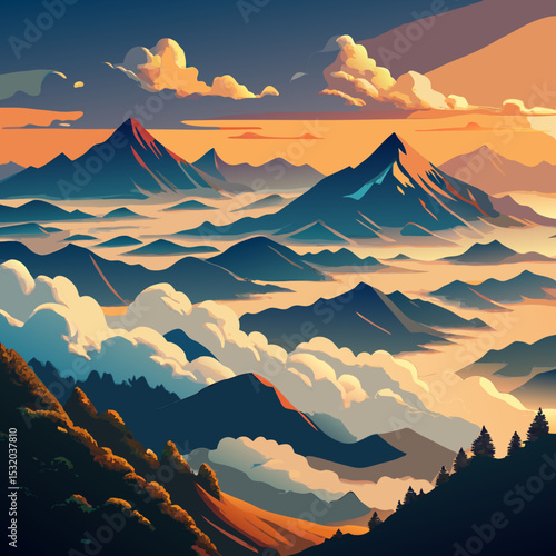 A sea of rolling clouds above mountain peaks in Taiwan

