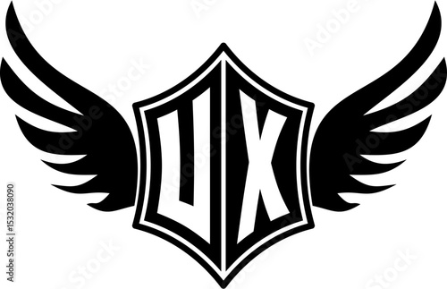 UX logo emblem with winged and shield template