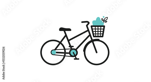 Illustration of bicycle carrying plant inside its basket