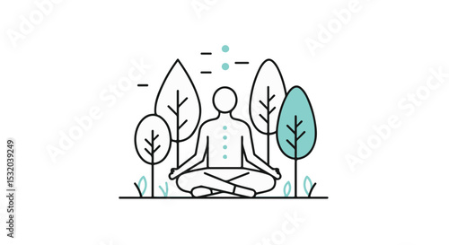 A serene illustration of a person practicing yoga in a natural setting, embodying peace, mindfulness, and wellness.