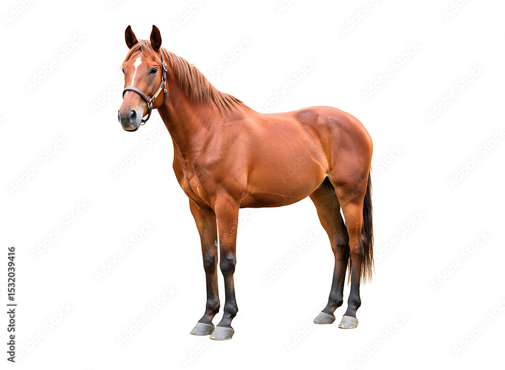 Obraz premium Chestnut horse standing profile isolated on transparent background