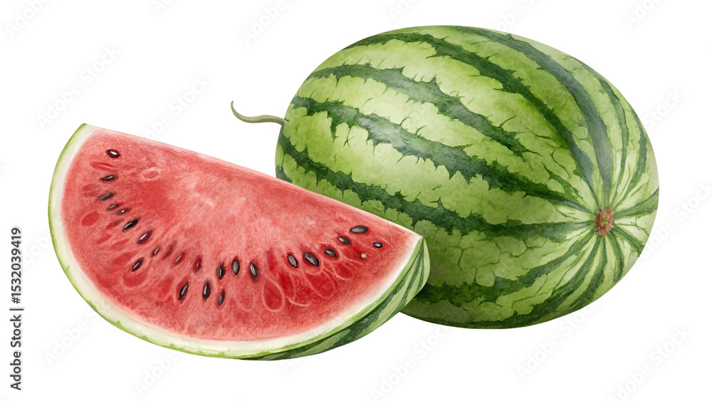 watermelon and slice isolated on transparent background watermelon and slice isolated on transparent background