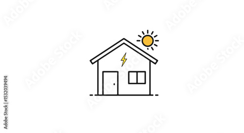 Clean Energy Illustration. House with solar panel and the sun. 