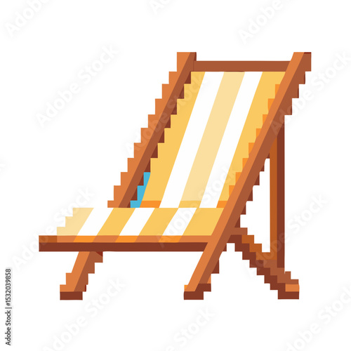 Pixel art deckchair with yellow stripes on a transparent background