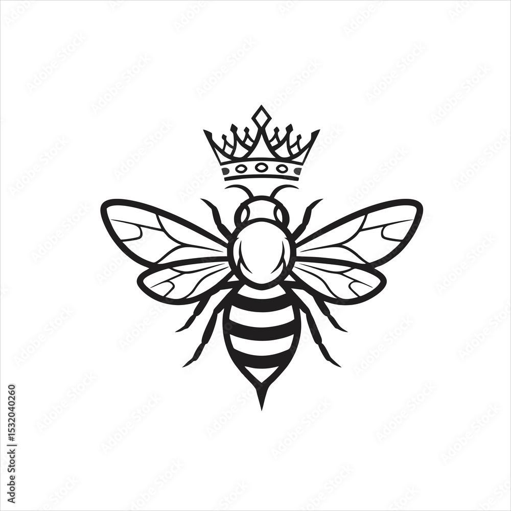 Obraz premium Queen Bee Logo With Crown, Line Art Vector Illustration