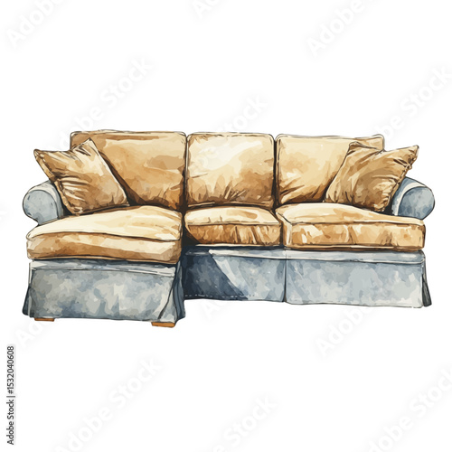 Sectional Sofa, watercolor painting vector, isolated on a white background.