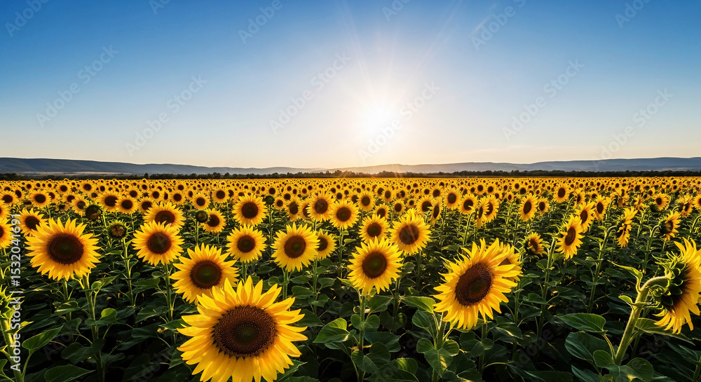 Fototapeta premium Sun-Kissed Sunflower Field Under a Clear Sky