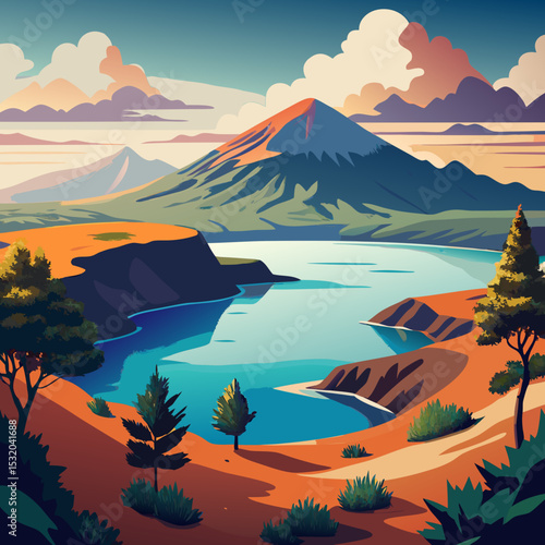A serene lake formed in a dormant volcanic crater in Indonesia

