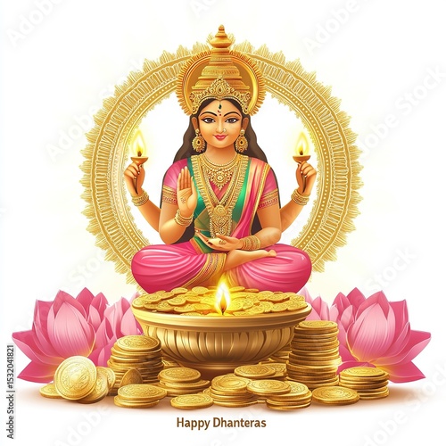 Innovative abstract, Banner,Card or Poster for Dhanteras with Goddess Maa Lakshmi Laxmi Charan for Indian Dhanteras and Diwali festival Celebration.