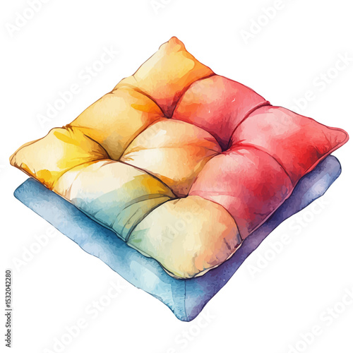 watercolor vector of Seat Cushion, isolated on a white background.