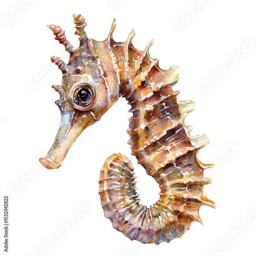Seahorse Close Up, watercolor vector, isolated on a white background.