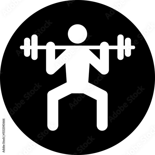 Weight lifting man icon flat style. Powerful fitness vector of bodybuilder holding weights for gym Logo design. Strength training symbol. Powerlifter squatting and sport sign illustration collection.