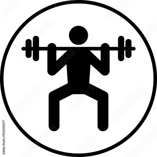 Weight lifting man icon flat style. Powerful fitness vector of bodybuilder holding weights for gym Logo design. Strength training symbol. Powerlifter squatting and sport sign illustration collection.