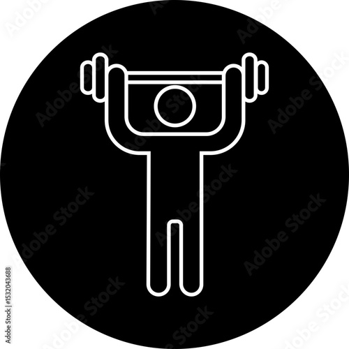 Weight lifting man icon outline style. Powerful fitness vector of bodybuilder holding weight for gym Logo design. Strength training symbol. Powerlifter squatting, sport sign illustration collection.