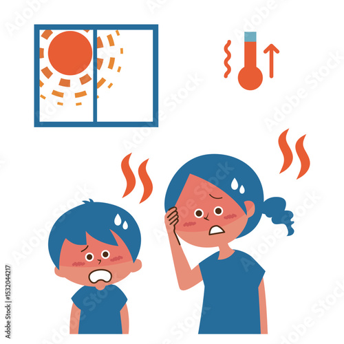 熱中症　室内　家族のイラスト素材