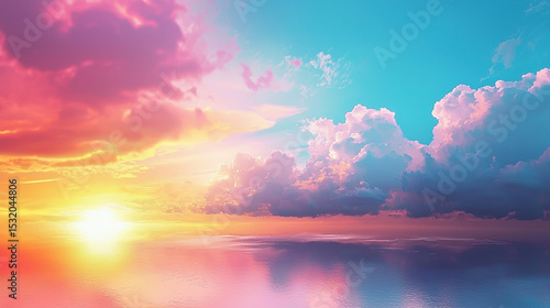 Cloudy colorful sunset over the sea. Abstract landscape background