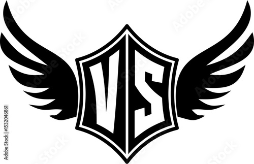 VS logo emblem with winged and shield template