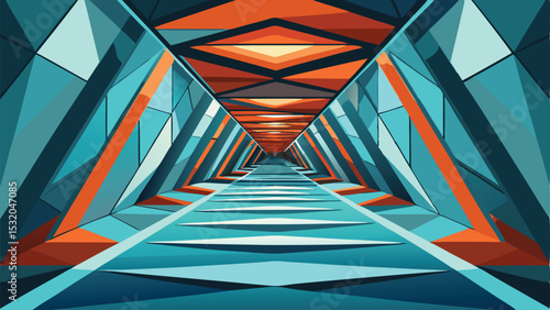 Abstract tunnel perspective with geometric shapes and modern vibrant colors