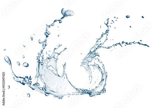 白背景にカーブした青い抽象的な水しぶきの3dイラスト