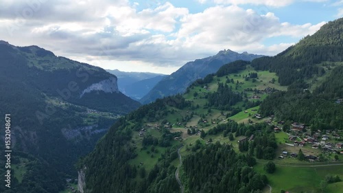 Lush green valley in Lauterbrunnen, Switzerland