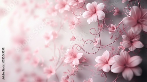Swirling floral vines in pastel pink.