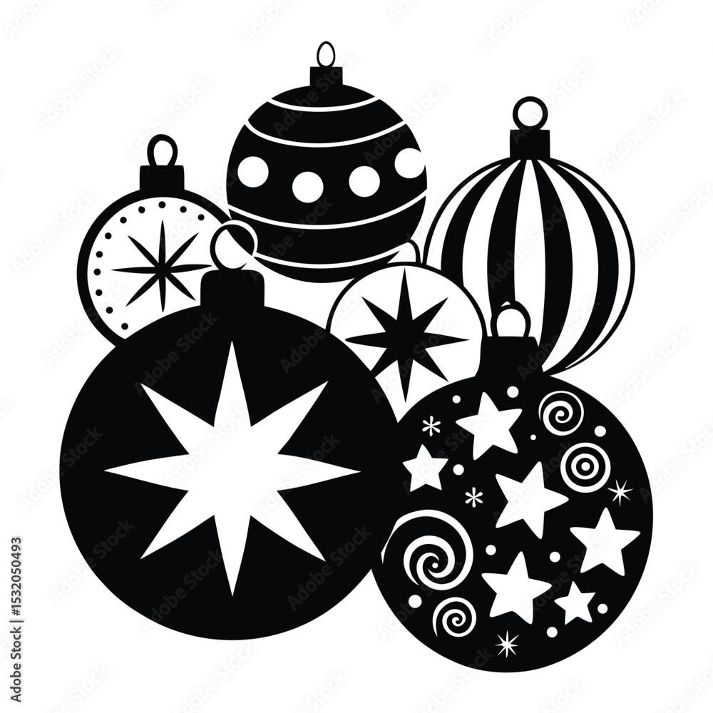 Fototapeta premium Elegant Black and White Christmas Ornament Silhouettes