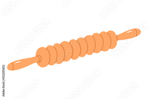 Wooden massage roller for body therapy, made of natural materials. Hand drawn vector isolated illustration on white background.