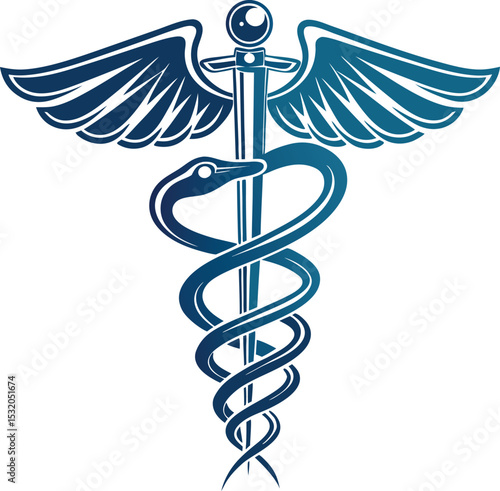 Caduceus medical symbol with wings and sword