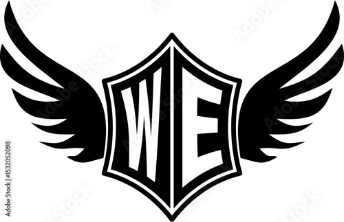 WE logo emblem with winged and shield template