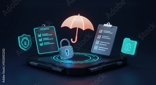 Cybersecurity insurance with data protection concept illustration