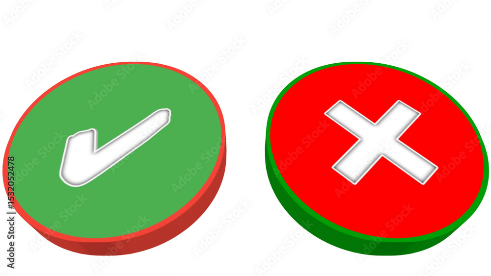 Fototapeta premium Two 3D Buttons Illustrate a Yes and No Choice