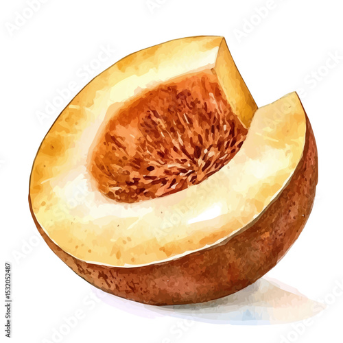 Sapodilla Slice, watercolor illustration vector, isolated on a white background.