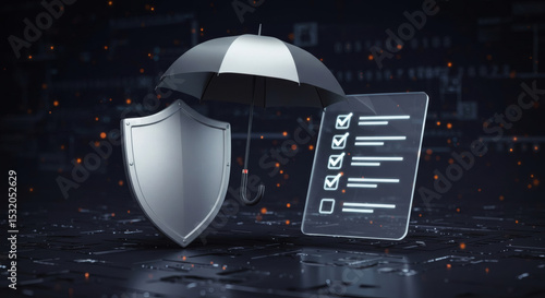 Data security insurance concept with shield