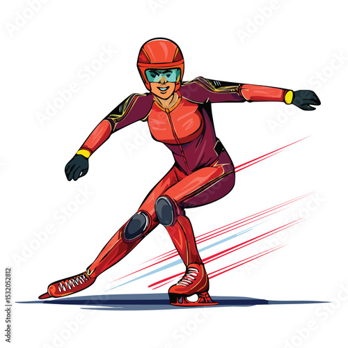 Colorful vector illustration of a speed skater gliding fast on ice