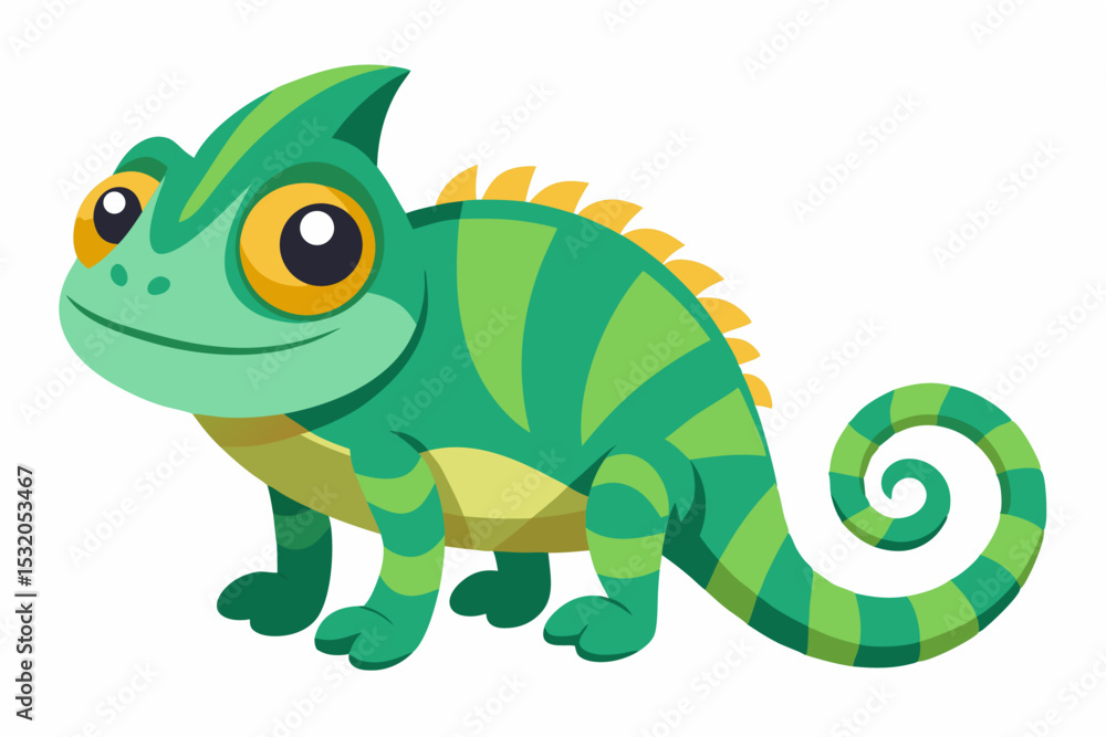 Fototapeta premium Cute cartoon lynx character with big green eyes and fluffy tail, illustrated in a vibrant and friendly style. Perfect for children's books, educational materials.