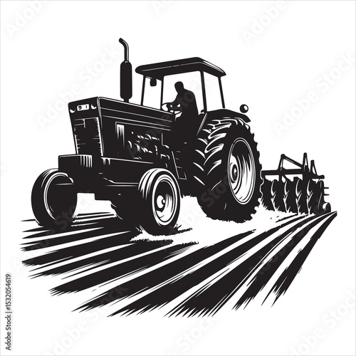 Plowing the Land Tractor Silhouette in Motion , black colour vactor  