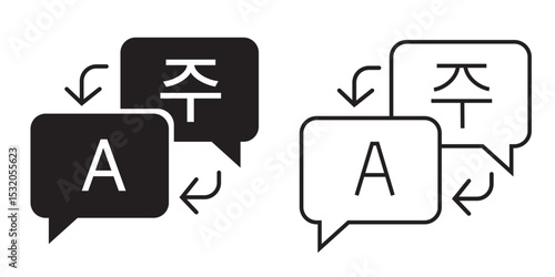 Icons depicting language translation with speech bubbles and stylized letters created for effective communication design
