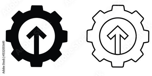 Iconic logo design featuring arrow within gear shape representing progress and innovation