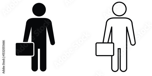 Two simple figures holding briefcases in contrasting black and white designs representing professional roles