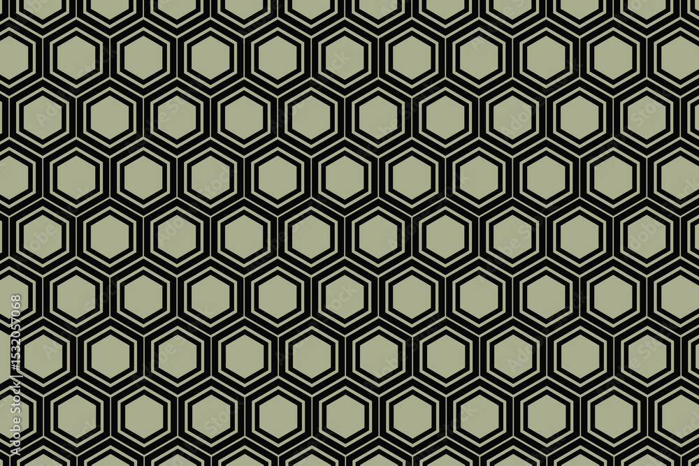 Naklejka premium 和風シームレスパターン背景 亀甲黒枠グリーン グラフィック素材 