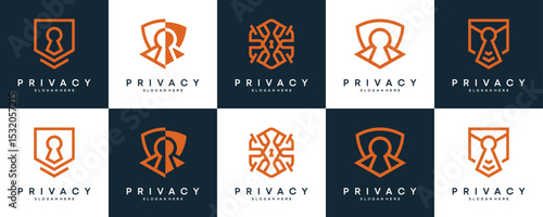 Set Collections of Privacy Logo Design Inspirations. Vector of Shield Security Protect Concept.