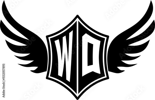 WQ logo emblem with winged and shield template