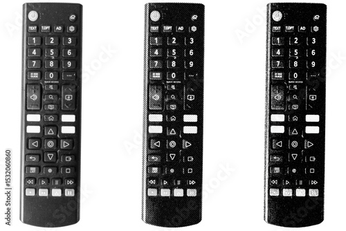  TV Remote halftone style illustration with a transparent background. Retro, graphic print aesthetic. Ideal for poster and collage design element.