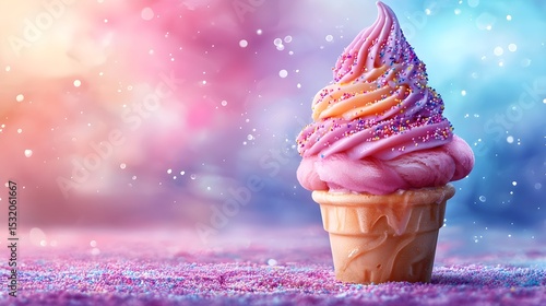 Pink Ice Cream Cone with Spring Sprinkles