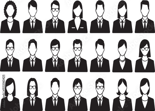 Vector illustration of a diverse group of business professionals in formal attire isolated on white