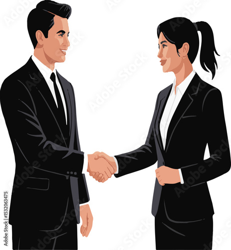 Business partners shaking hands after a successful deal agreement in professional corporate setting